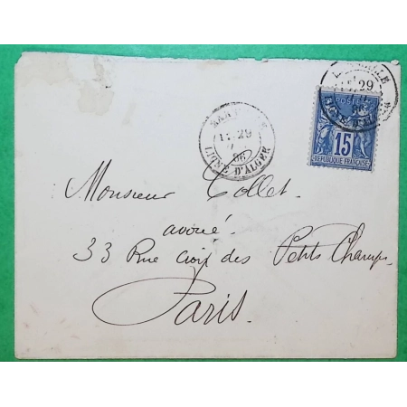 N°90 SAGE CAD TYPE 17 MARSEILLE LIGNE D'ALGER POUR PARIS 1886 LETTRE COVER FRANCE