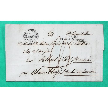 CAD TYPE 15 LA CROIX ROUSSE POUR CHAMBERY SAVOIE ETAT SARDE 1849
