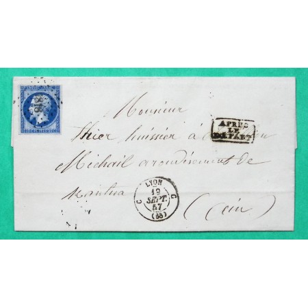 N°14 PC 1818 C LYON C LA CROIX ROUSSE RHONE POUR NANTUA AIN APRES LE DEPART 1857