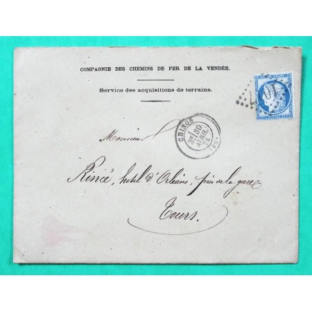 N°60B TYPE II GC 1017 CHINON INDRE ET LOIRE ENVELOPPE COMPAGNIE DES CHEMINS DE FER DE LA VENDEE 1874