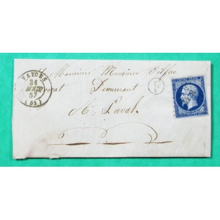 N°14 PC 3458 VAIGES MAYENNE BOITE RURALE F LA CHAPELLE RAINSOUIN POUR LAVAL 1857