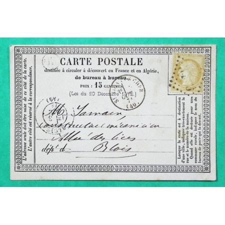 N°59 CARTE PRECURSEUR GC 3479 ST AIGNAN SUR CHER LOIR ET CHER OR ORIGINE RURALE CHATEAUVIEUX POUR BLOIS 1874