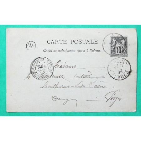 ENTIER SAGE 10C CARTE POSTALE DAGUIN DARNEY OR ORIGINE RURALE ST BASLEMONT POUR MONTHUREUX SUR SAONE 1895