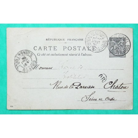 ENTIER SAGE 10C CARTE POSTALE CAD TYPE A ST LAURENT DE CONDEL CALVADOS OR ORIGINE RURALE FRESNEY LE PUCEUX 1898