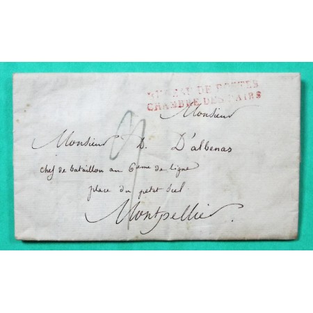 MARQUE BUREAU DE POSTES CHAMBRE DES PAIRS PARIS POUR MONTPELLIER HERAULT 1825