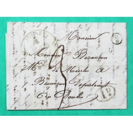 CAD TYPE 12 JUSSEY HAUTE SAONE DECIME + BOITE RURALE SUPPLEMENTAIRE B2 REGNEVELLE POUR BESANCON DOUBS 1840