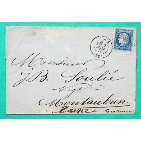 N°60A ETOILE DE PARIS MUETTE SECTION DE LEVEE POUR MONTAUBAN TARN ET GARONNE 1873