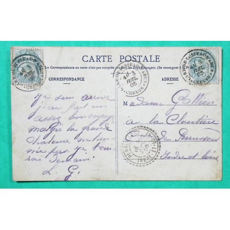 N°111 x2 BLANC CAD TYPE 18 GARE DE BUSSEAU D'AHUN CREUSE CARTE POSTALE 1905
