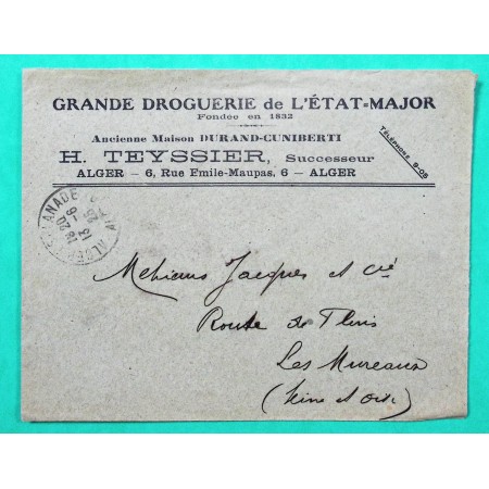 N°140 SURCHARGE ALGERIE PUBLICITE GRANDE DROGUERIE DE L'ETAT MAJOR ALGER 1925