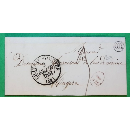 CAD TYPE 13B CHATEAU GONTIER MAYENNE OR + DECIME RURAL DAON POUR ANGERS MAINE ET LOIRE 1841 LETTRE COVER FRANCE