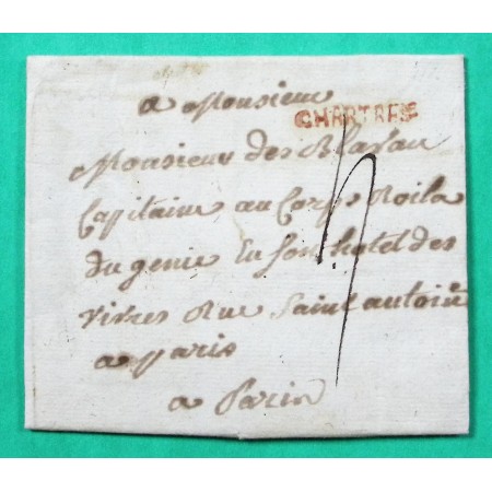 MARQUE CHARTRES EURE ET LOIR ROUGE POUR PARIS LN N°7 1786