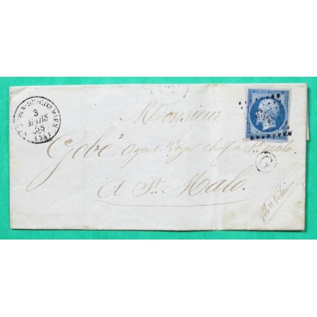 N°14 BLEU SUR AZURE PC 2993 ST AUBIN DU CORMIER ILLE ET VILAINE BOITE RURALE G POUR ST MALO 1858
