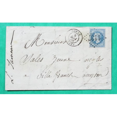 N°29 GC 1137 CORNE MAINE ET LOIRE POUR VILLEFRANCHE DE ROUERGUE AVEYRON 1868