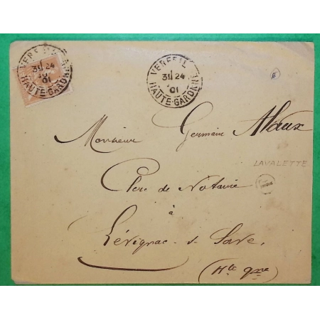 N°117 MOUCHON LETTRE VERFEIL HAUTE GARONNE BOITE RURALE F LAVALETTE POUR LEVIGNAC SUR SAVE 1901 COVER FRANCE