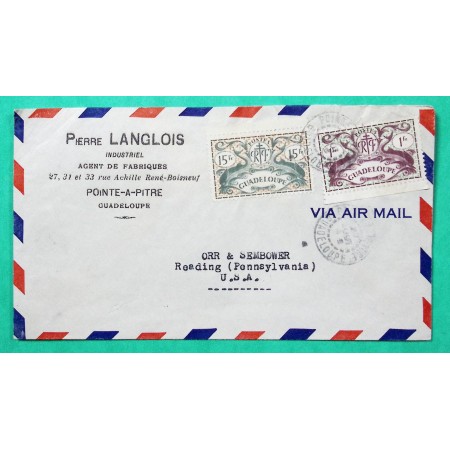 LETTRE PAR AVION 1F + 15F GUADELOUPE POINTE A PITRE POUR READING PENNSYLVANIA ETATS UNIS USA