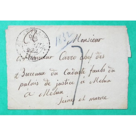 CAD TYPE 12 ANTRAIN ILLE ET VILAINE POUR MELUN SEINE ET MARNE GRIFFE BANLIEUE EN ARRIVEE 1832