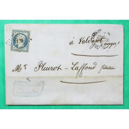 N°14 BLEU LAITEUX PC 3169 ST LOUP SUR ANGRONNE HAUTE SAONE POUR LE VAL D'AJOL VOSGES 1854