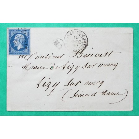 N°14 PC 207 AVESNES LE COMTE PAS DE CALAIS POUR LIZY SUR OURCQ SEINE ET MARNE 1860
