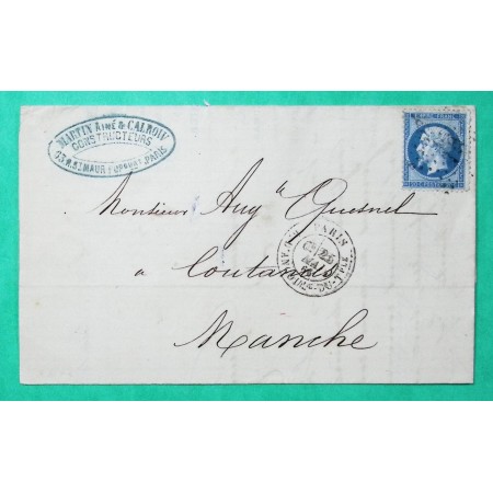 N°22 ETOILE DE PARIS N°19 R. D'ANGOULE-DU-TPLE POUR COUTANCES MANCHE 1866