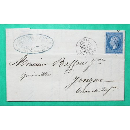 N°22 ETOILE DE PARIS N°5 BT ST MARTIN POUR JONZAC CHARENTE INFERIEURE 1865