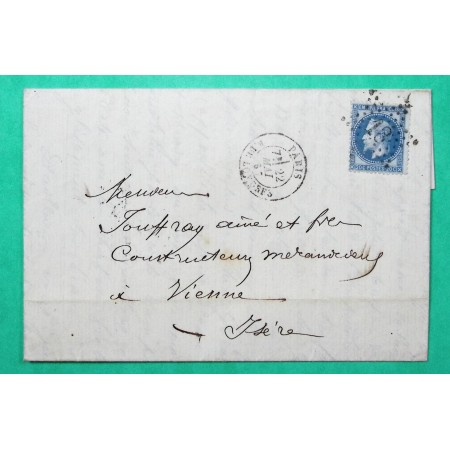 N°29 ETOILE DE PARIS N°18 R. DE LONDRES POUR VIENNE ISERE 1867
