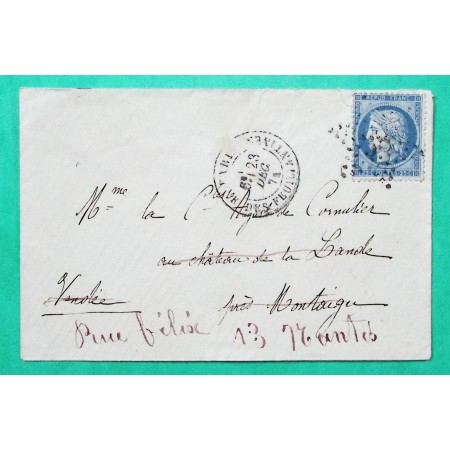 N°60A ETOILE DE PARIS N°38 R. DES FEUILLANTINES POUR MONTAIGU VENDEE REEXP NANTES 1871