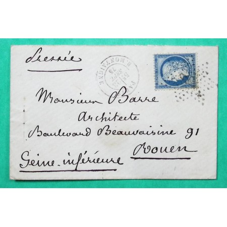 N°60C ETOILE DE PARIS 9P6 R. MONTAIGNE POUR ROUEN SEINE INFERIEURE 1875