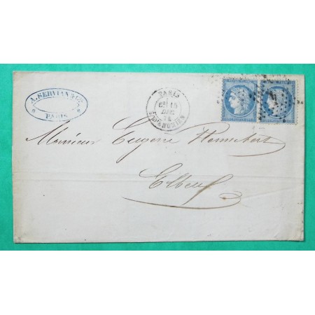 N°60A x2 ETOILE DE PARIS N°4 R. D'ENGHIEN DOUBLE PORT POUR ELBEUF SEINE INFERIEURE 1871