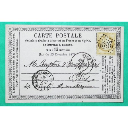 N°55 CARTE PRECURSEUR GC 2656 NICE ALPES MARITIMES POUR PARIS CACHET ARRIVEE PARIS 1 POSTE RESTANTE 1 1875