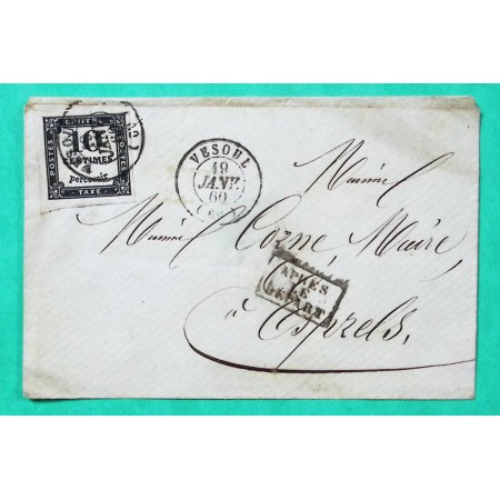 TIMBRE TAXE N°2 TTB VESOUL HAUTE SAONE APRES LE DEPART POUR ESPRELS 1860