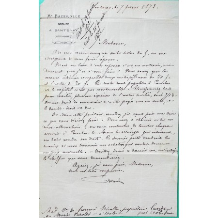 N°60A GC 4941 SANTENAY COTE D'OR BUREAU SUPPLEMENTAIRE POUR LANDON JURA 1873