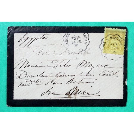 N°92 SAGE CONVOYEUR LIGNE CAHORS A MONTAUBAN LETTRE POUR LE CAIRE EGYPTE VIA BRINDISI 1885