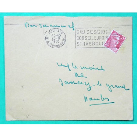 N°813 MARIANNE DE GANDON OBLITERATION MECANIQUE STRASBOURG 2ème SESSION CONSEIL EUROPE 1950