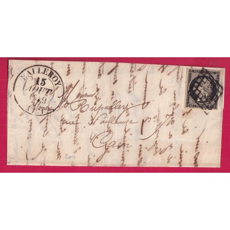 N°3 TTB GRILLE CAD TYPE 13 BALLEROY CALVADOS POUR CAEN 15 AOUT 1849