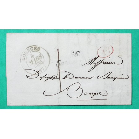 CURSIVE 56 SANCERGUES ERREUR DEPARTEMENT CHER + CAD TYPE 13 BOURGES DECIME RURAL PRECY CORRESPONDANCE LOCALE TAXE 1 1835