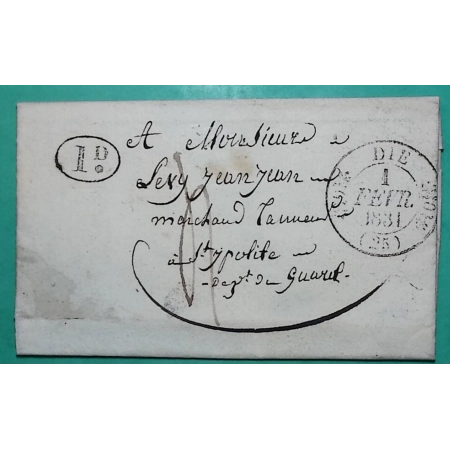 CAD TYPE 11 DIE DROME DECIME RURAL CHATILLON EN DIOIS POUR ST HIPPOLYTE DU FORT GARD 1831 LETTRE COVER FRANCE