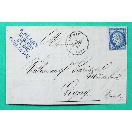 N°60C CONVOYEUR STATION ST DIE LIGNE StD.LUN VOSGES POUR LIGNY MEUSE 1875