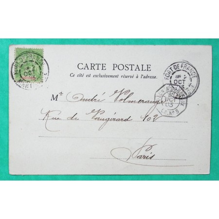 5C TYPE GROUPE MARTIQUE FORT DE FRANCE CARTE POSTALE BASSE TERRE CACHET MARITIME COLON A BORDEAUX LD N°3 1903