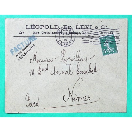 N°137 SEMEUSE FLIER PARIS DEPART ID 1910 POUR NIMES GARD