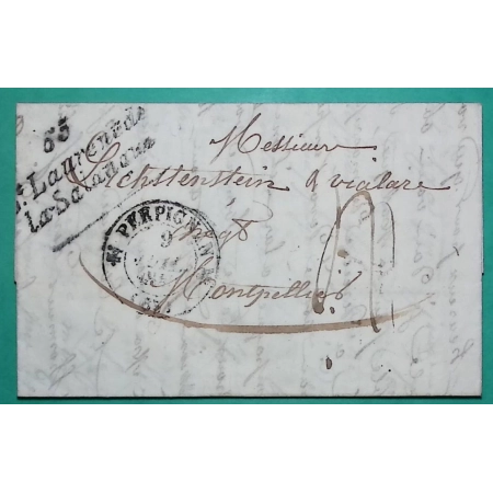 CAD TYPE 12 PERPIGNAN PYRENEES ORIENTALES + CURSIVE 65 ST LAURENT DE LA SALANQUE POUR MONTPELLIER 1840 COVER FRANCE