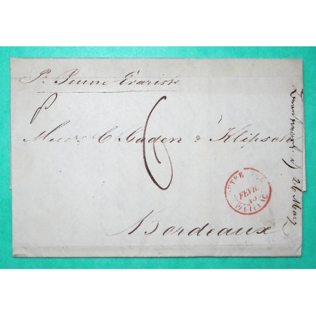 LETTRE ST THOMAS ILES VIERGES AMERICAINES OUTREMER PAUILLAC ROUGE POUR BORDEAUX 1845