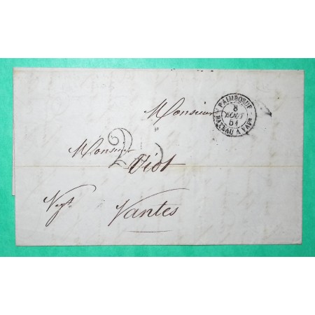 CAD TYPE 15 PAIMBOEUF BATEAU A VAPEUR LOIRE INFERIEURE POUR NANTES TAXE 25 1851