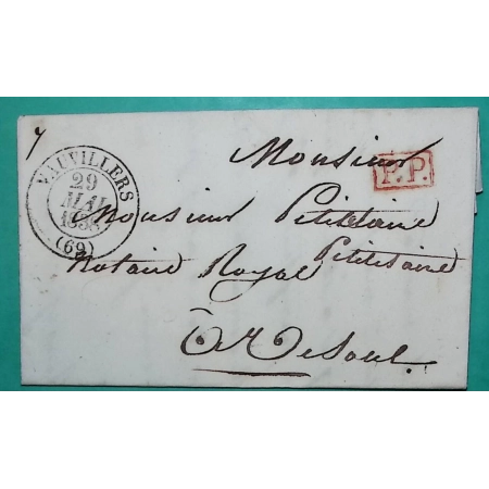 CAD TYPE 13 VAUVILLERS HAUTE SAONE PP PORT PAYE POUR VESOUL 1838 LETTRE COVER FRANCE