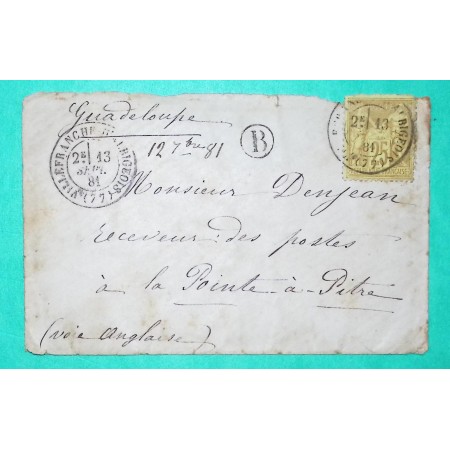 N°92 SAGE CAD TYPE 17 VILLEFRANCHE D'ALBIGEOIS TARN POUR POINTE A PITRE GUADELOUPE 1881