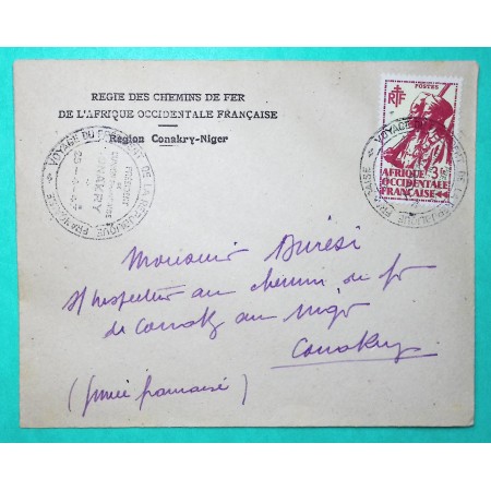 LETTRE REGIE DES CHEMINS DE FER DE L'AOF VOYAGE DU PRESIDENT DE LA REPUBLIQUE A CONAKRY GUINEE 1947