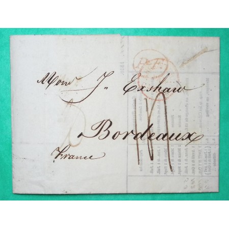 MARQUE PF  ANGLETTERE PAR CALAIS LONDRES POUR BORDEAUX 1838