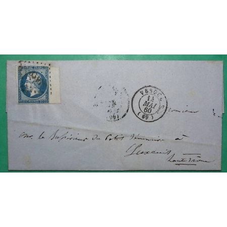 N°14 BDF PC 3546 VESOUL HAUTE SAONE POUR LUXEUIL LES BAINS 1860 LETTRE COVER FRANCE