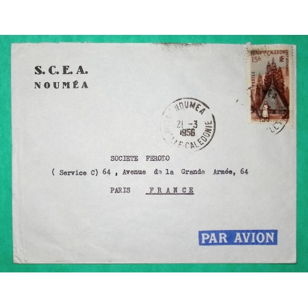 15F NOUVELLE CALEDONIE LETTRE PAR AVION NOUMEA POUR PARIS 1956
