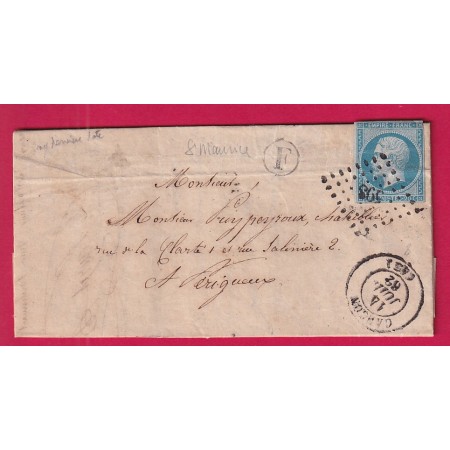 N°14 PC 598 CANCON LOT ET GARONNE BOITE RURALE F ST MAURICE POUR PERIGUEUX 1862