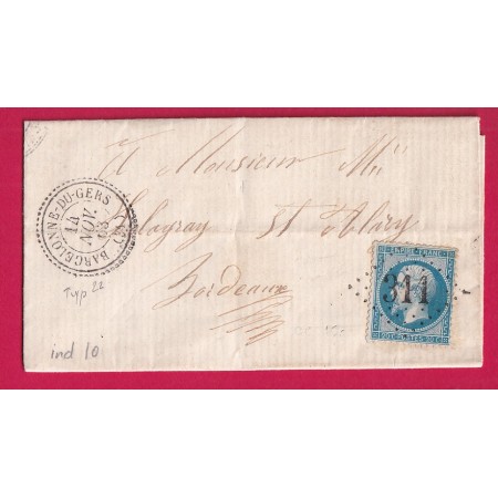 N°22 GC 311 BARCELONNE DU GERS CAD TYPE 22 INDICE 10 POUR BORDEAUX
